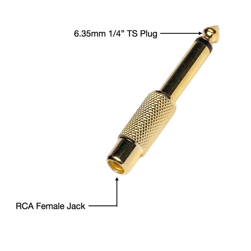 CESS 6.35mm 1/4" TS Plug to RCA Female Jack Adapter Connector - 6.35mm Mono Male to RCA Female, Gold-Plated, 10 Pack - Image 5